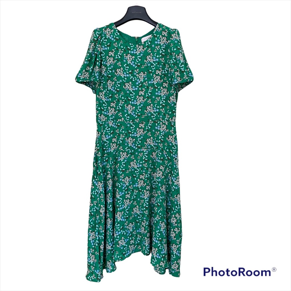 🌟HP!🌟 LOFT Green Buttercup Puff Sleeve Dress Sz 6P - Picture 2 of 10